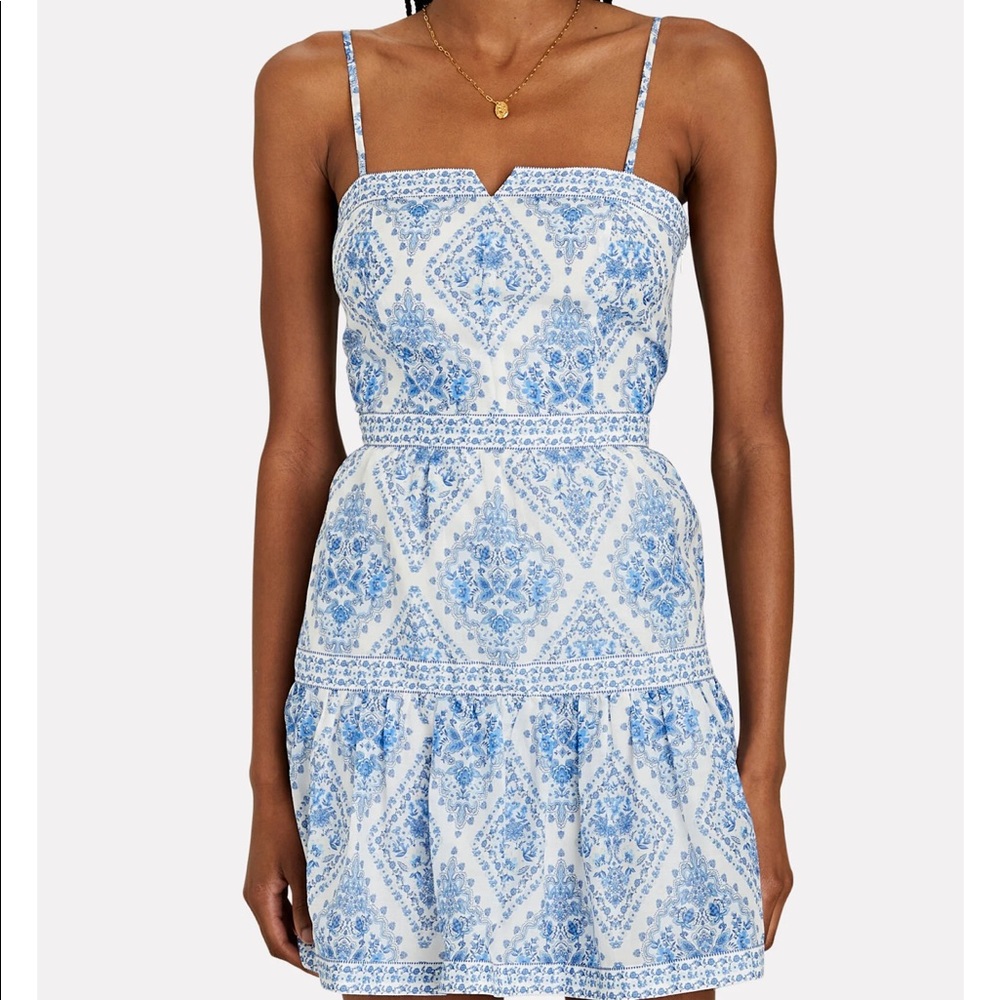 Intermix Women’s Blue Raquel printed silk cotton mini dress- size 4